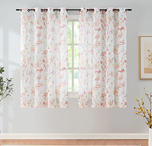 White Striped Sheer Curtains 63inch Length Light Filtering Semi Sheer Chiffon Window Curtains 2 pack Grommet Top B339046