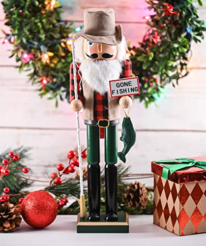 Red and Green Wooden Fisherman Nutcracker 15" L870122