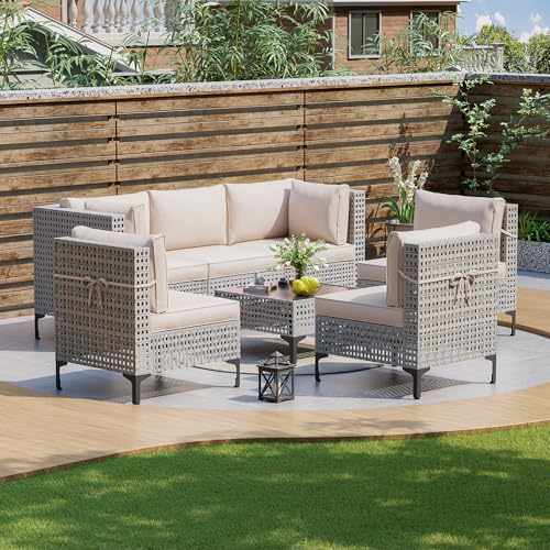 7-Piece All-Weather Rattan Patio Furniture Set with Cushions V56910