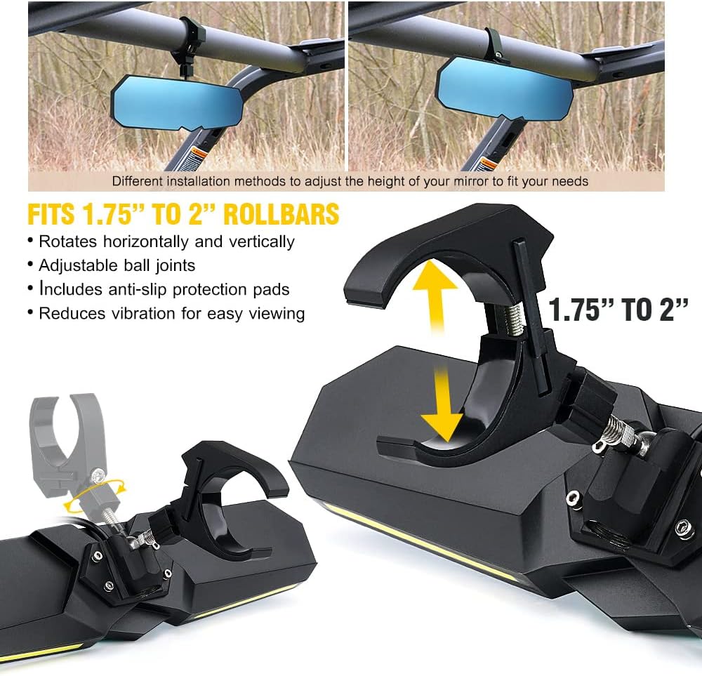 13 UTV Rearview Center Mirror with COB LED Interior Lights and Rocker Switch, Aluminum Rear View Mirrors A893496