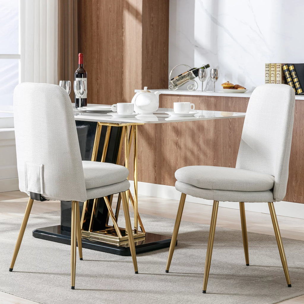 Set of 2 Beige Upholstered Dining Chairs with Metal Legs I371