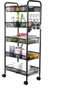 5-Tier Metal Mesh Rolling Utility Cart with Lockable Wheels, Black I397008