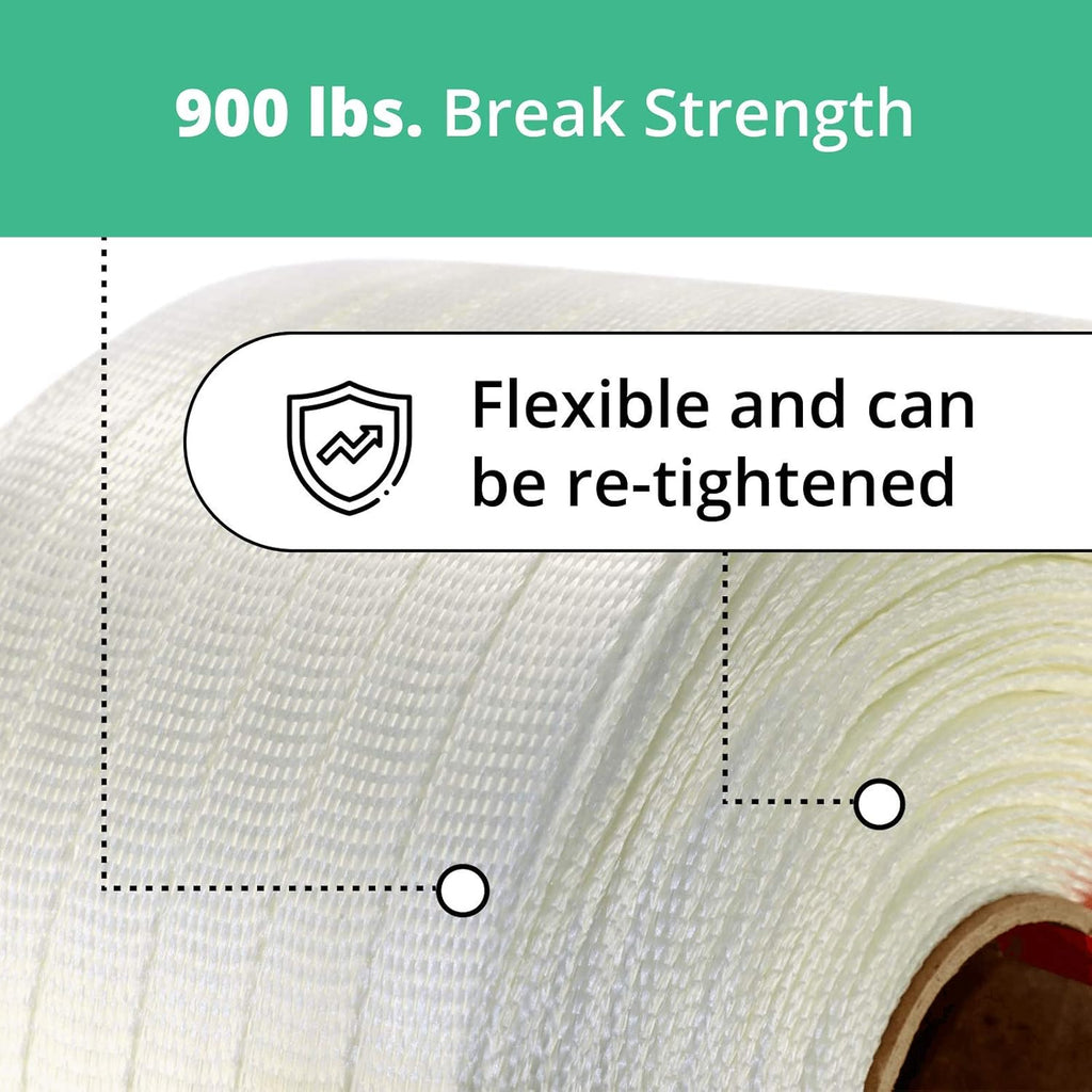 3/4" x 2100’ Woven Cord Strapping Roll, 900 lbs Break Strength, White I2436
