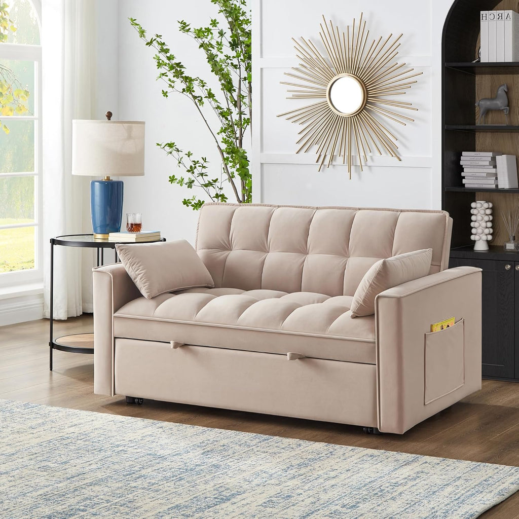 3 in 1 Multi-Functional Futon Loveseat Pull Out Couch Bed with Adjustable Backrest and Pillows Q54185