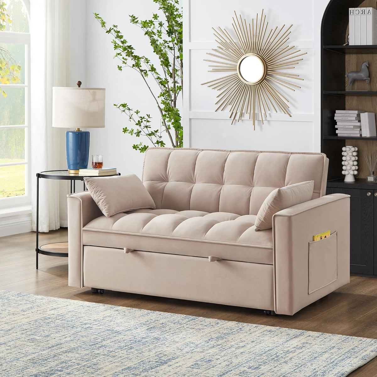 3 in 1 Multi-Functional Futon Loveseat Pull Out Couch Bed with Adjustable Backrest and Pillows Q54185