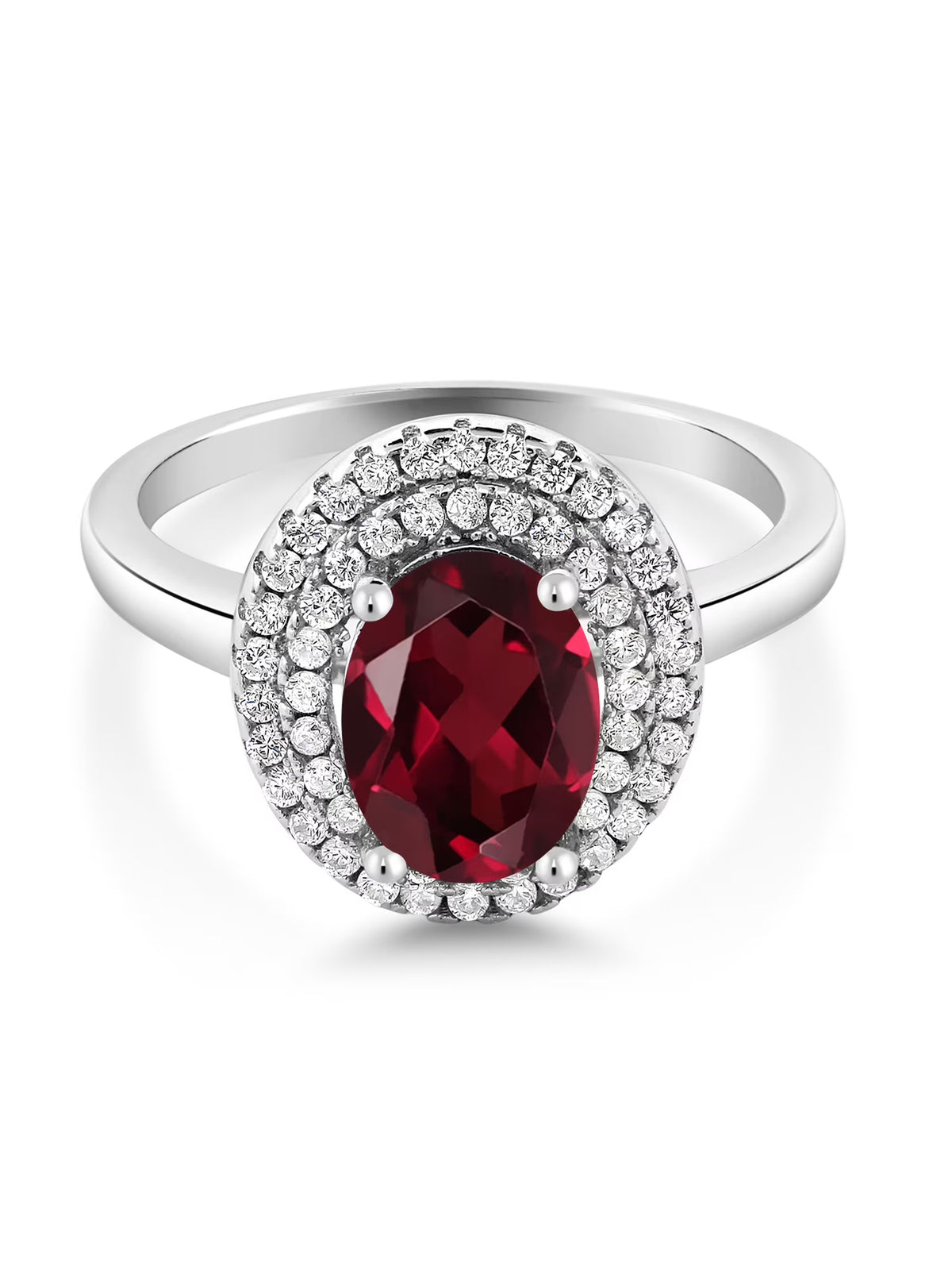 925 Sterling Silver Oval Rhodolite Garnet Halo Engagement Ring (2.55 Cttw, Size 7) L163