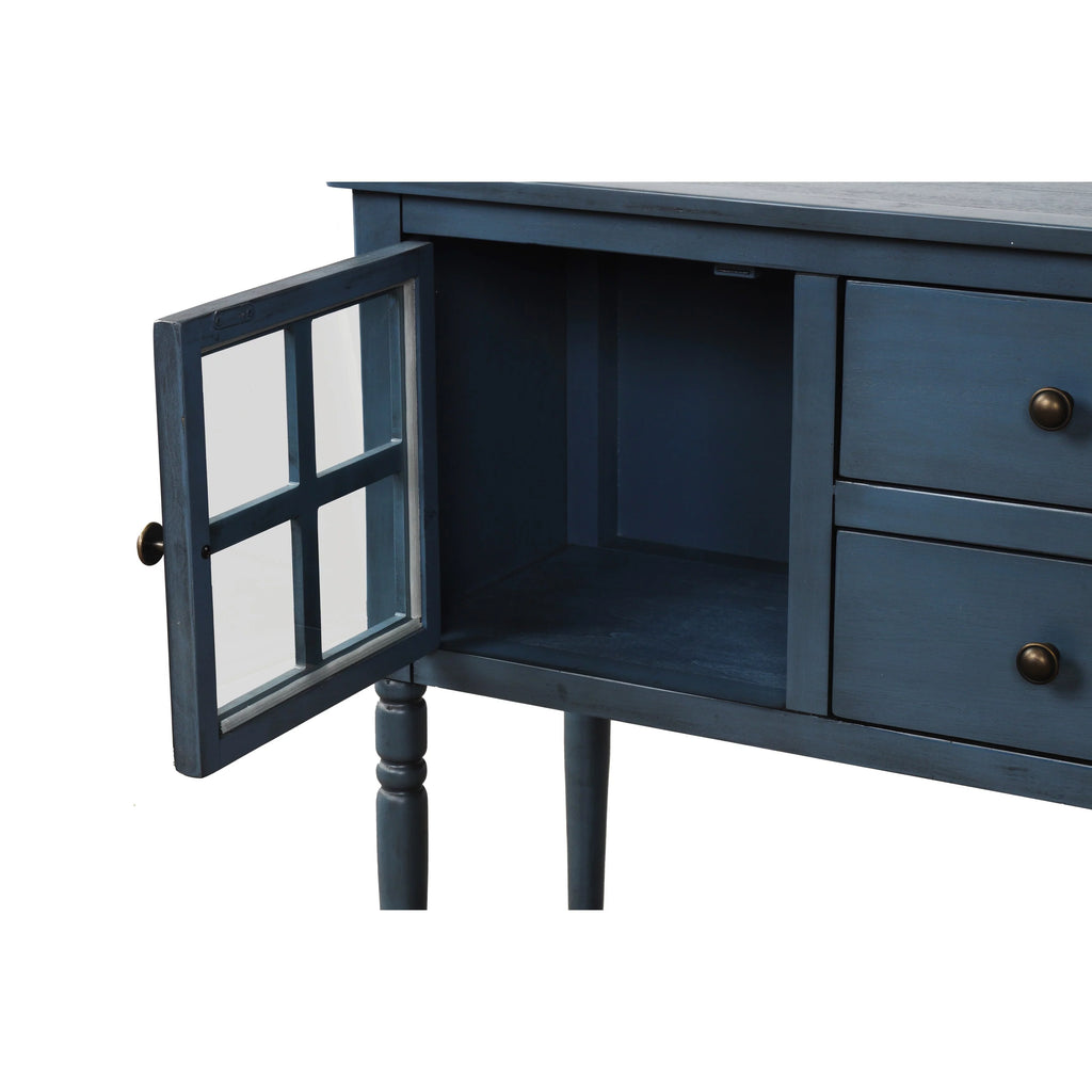 Antique Navy Console Table with Cabinet and Bottom Shelf Q99284