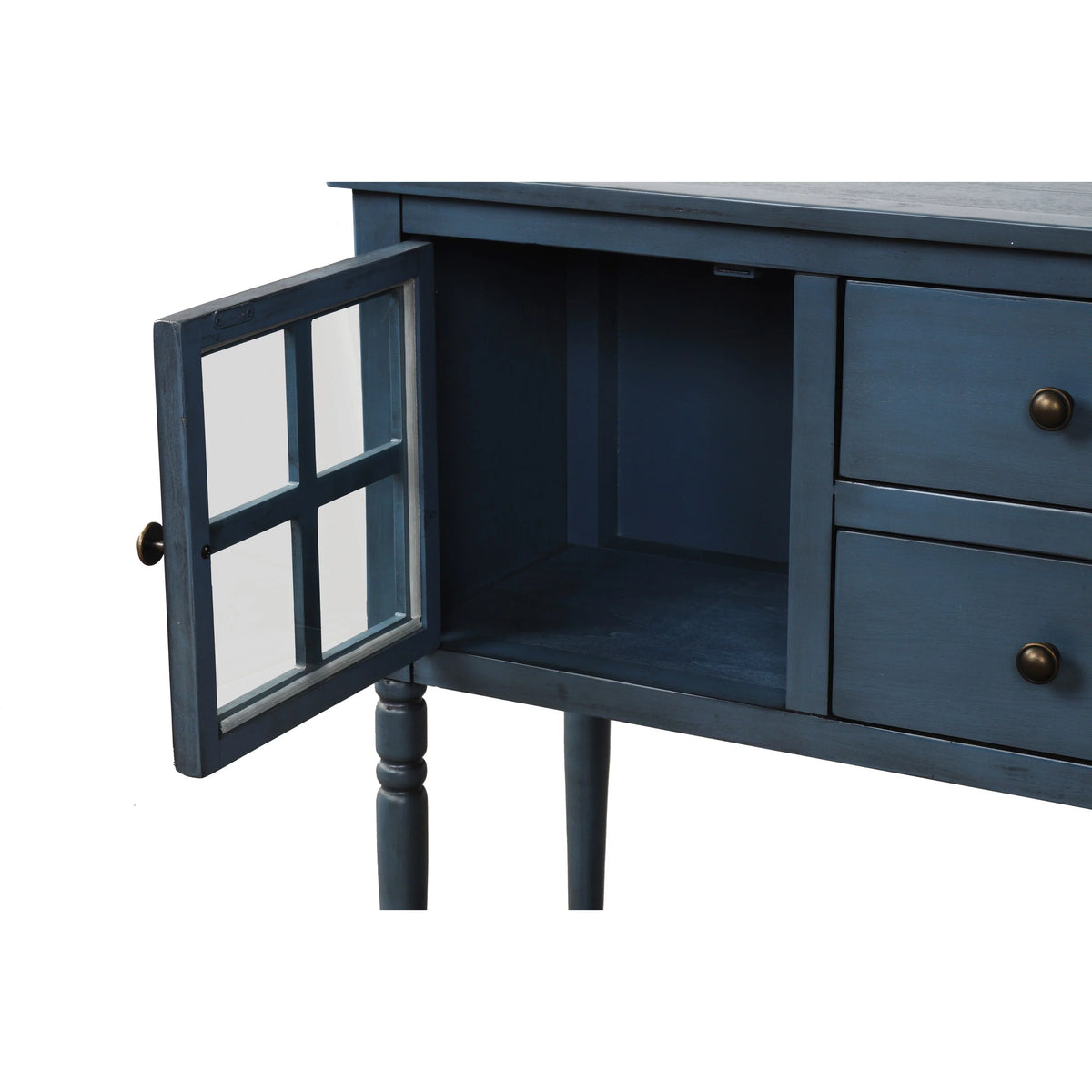 Antique Navy Console Table with Cabinet and Bottom Shelf Q99284