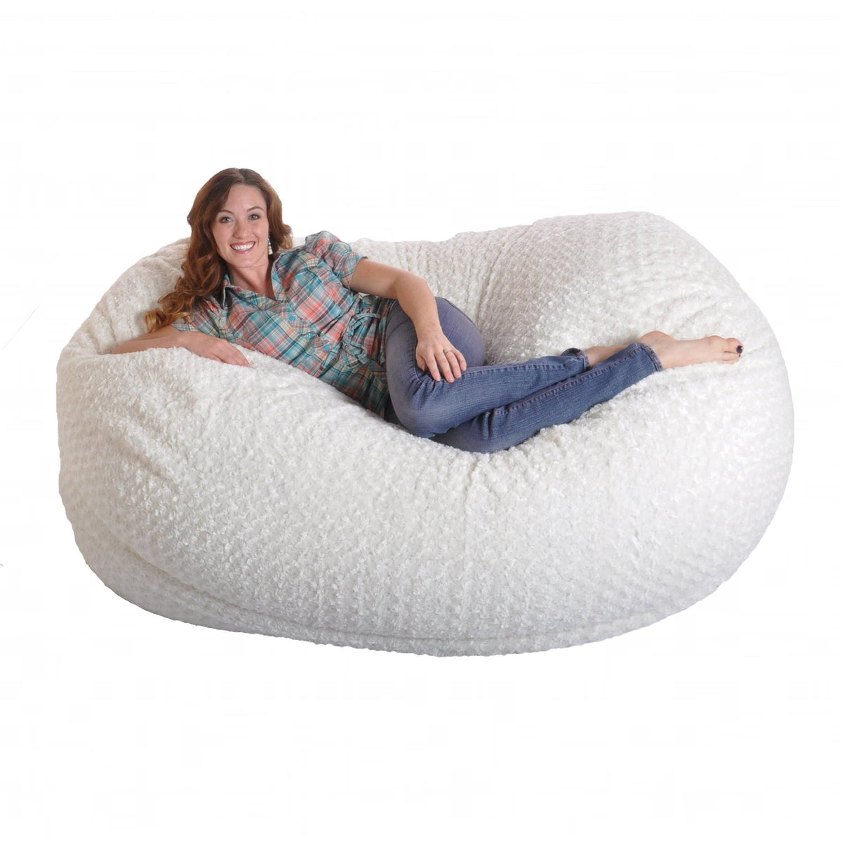 Soft White Fur Large Oval Microfiber Memory Foam Bean Bag Chair B87468