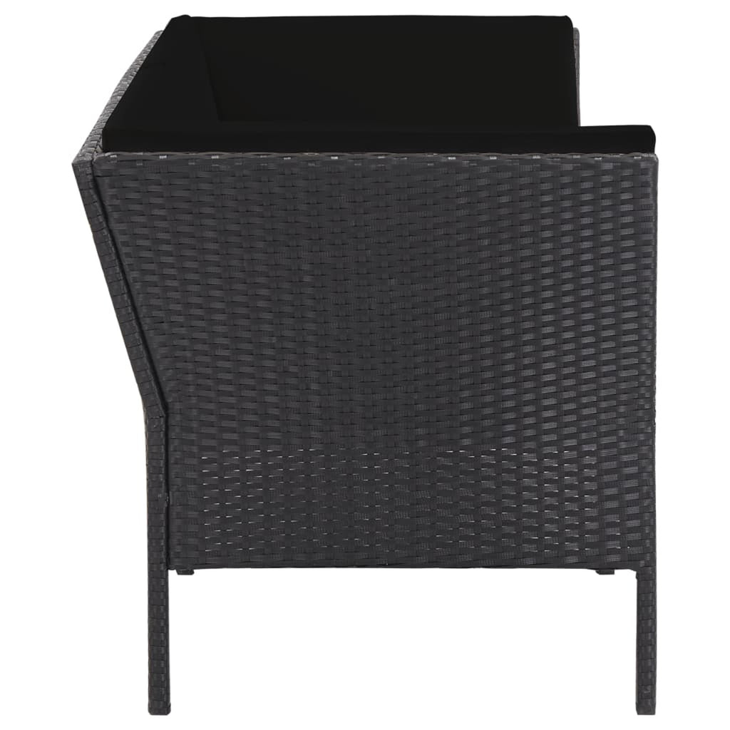 6 Piece Outdoor Conversation Set with Coffee Table Ottoman Black Poly Rattan Patio Sectional D292