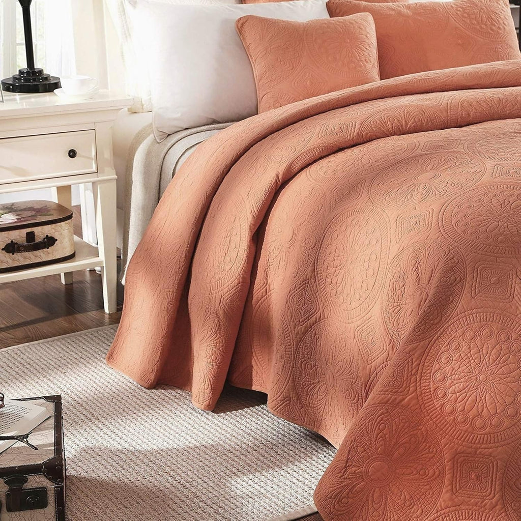 Cotton Stone Washed Floral Bohemian Coverlet Bedspread 3 Piece Set, King O726000