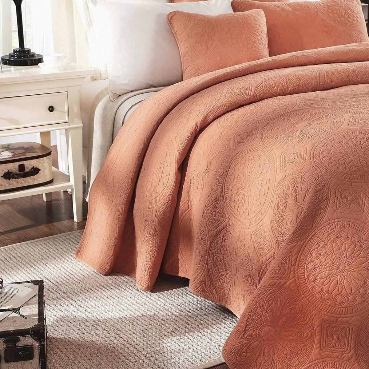 Cotton Stone Washed Floral Bohemian Coverlet Bedspread 3 Piece Set, King O726000