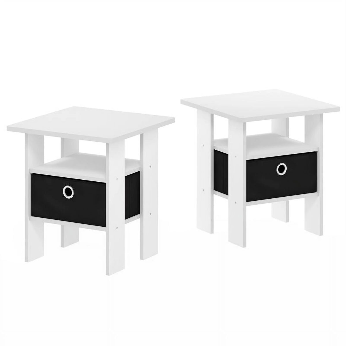 Set of 2 White Black End Table Nightstand with Bin Drawer O583815