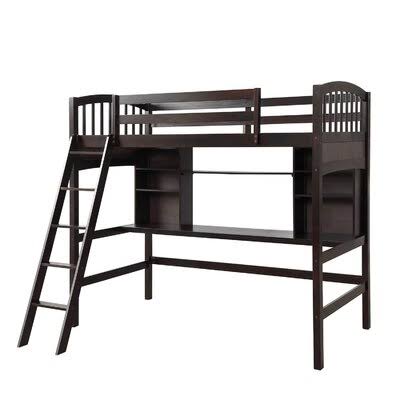 Espresso Twin Solid Wood Convertible Loft Bed with Bookcase W923627