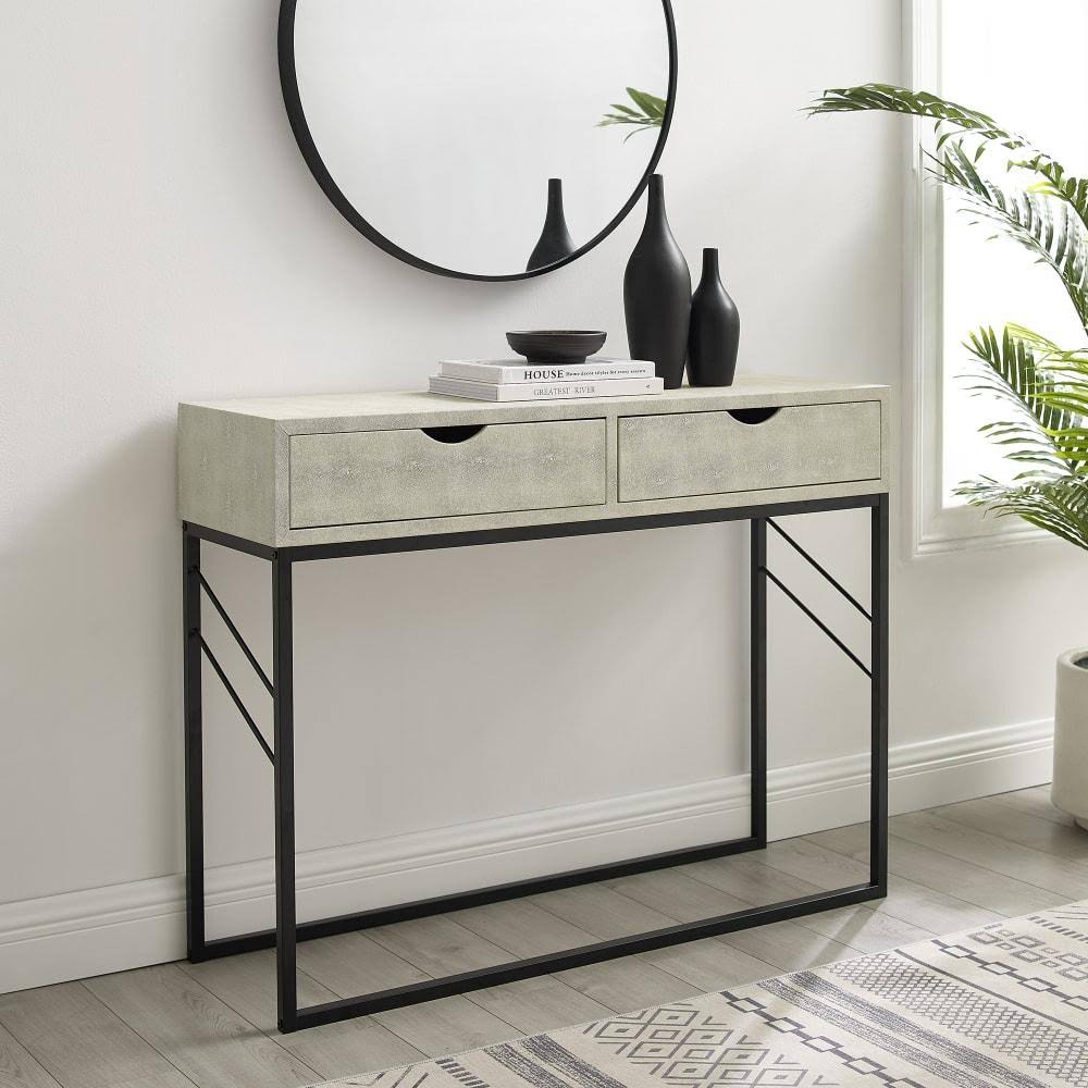 Grey 2-Drawer Faux Shagreen Entry Table P1234