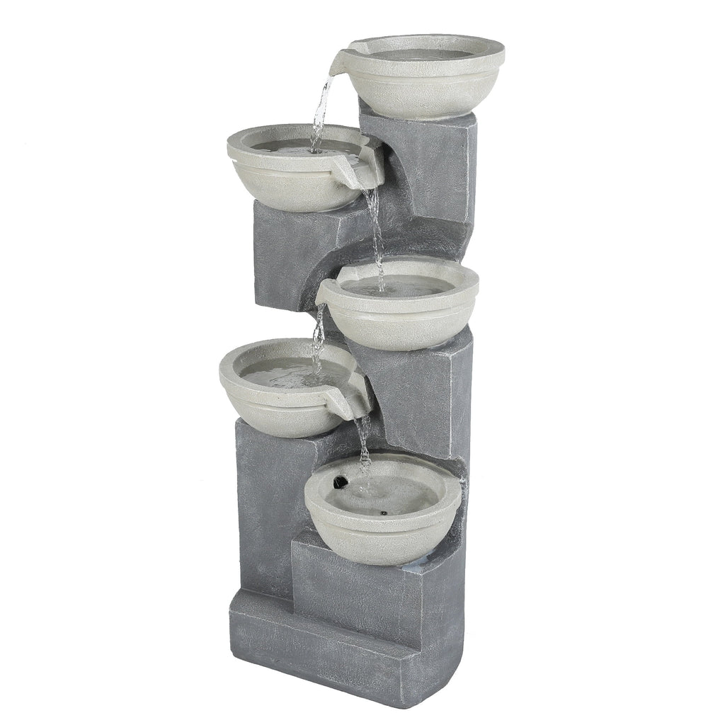 Gray Resin Cascading Outdoor Fountain with LED Lights N11386