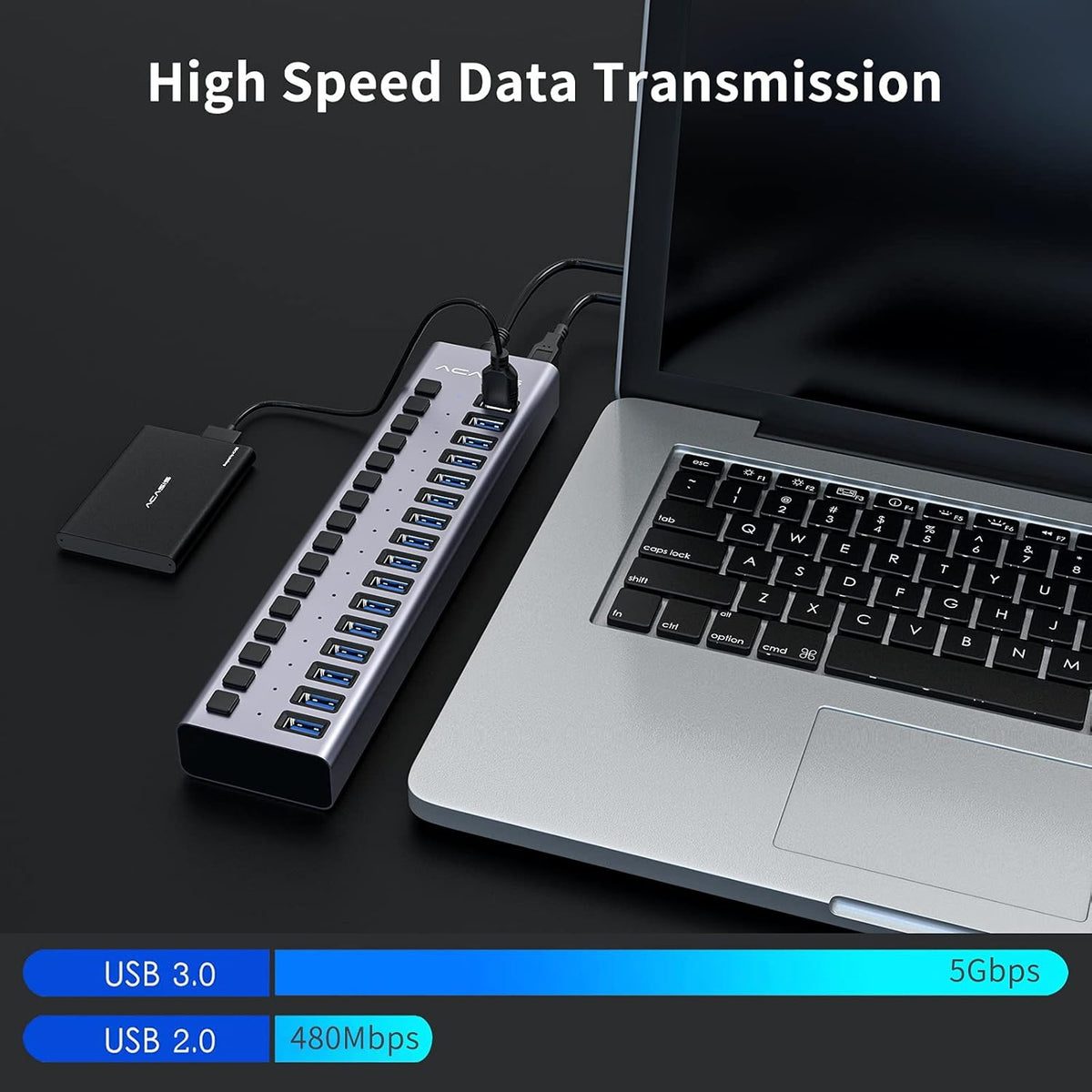 16 Ports USB 3.0 Powered Hub with Individual On/Off Switches and Power Adapter, Pack of 2 Q49717