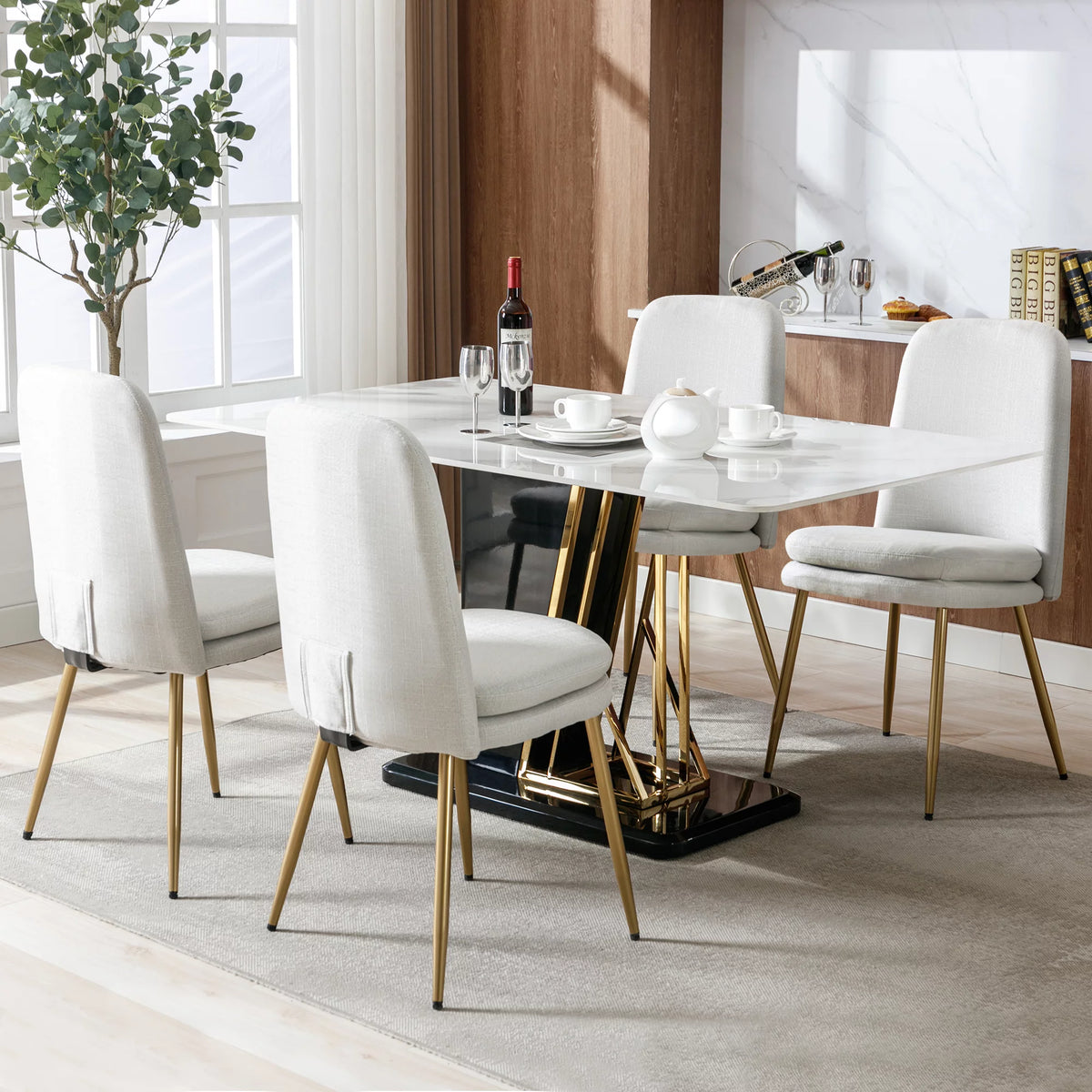 Set of 2 Beige Upholstered Dining Chairs with Metal Legs I371