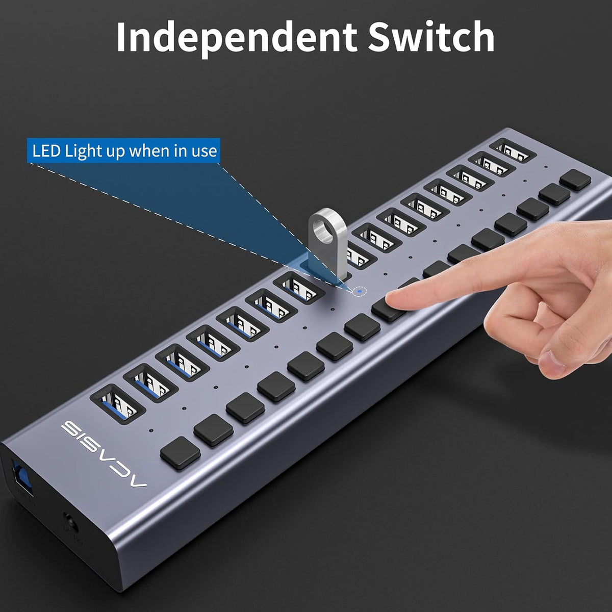 16 Ports USB 3.0 Powered Hub with Individual On/Off Switches and Power Adapter, Pack of 2 Q49717
