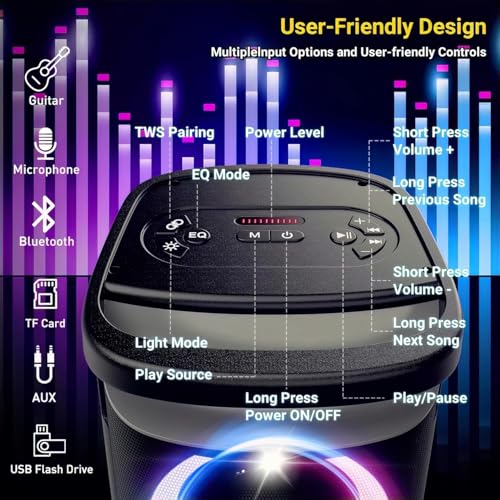 Portable Bluetooth Party Speaker 160W Deep Bass with Led Light Show A732