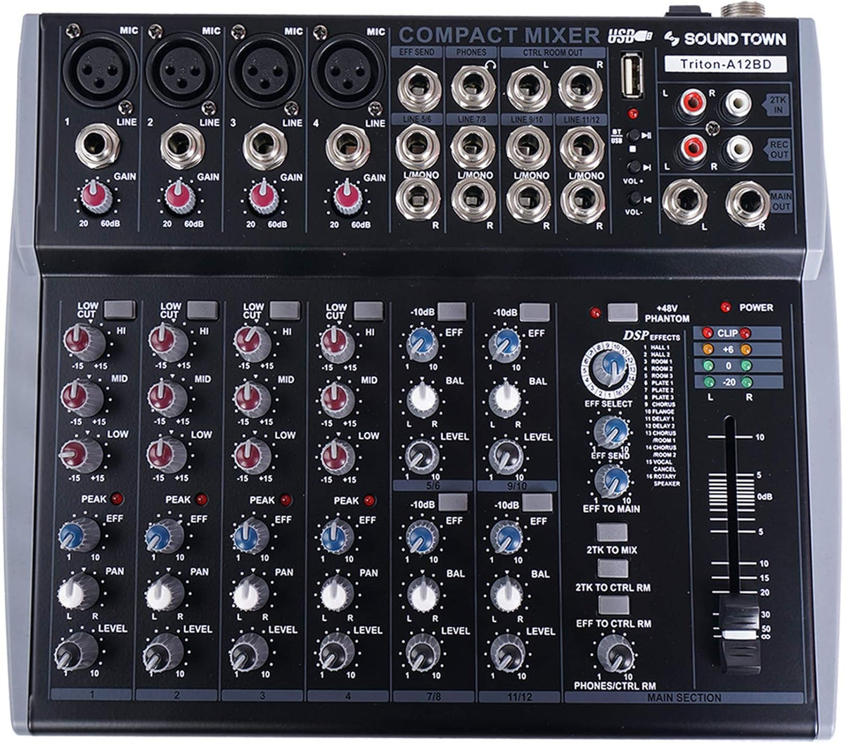 12-Channel Audio Mixer with USB, Bluetooth, DSP and 48V Phantom N151