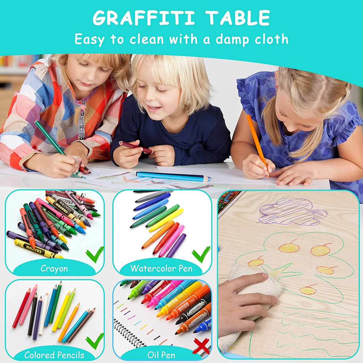Adjustable Kids Table and Chairs Set, 5 Pieces H3560