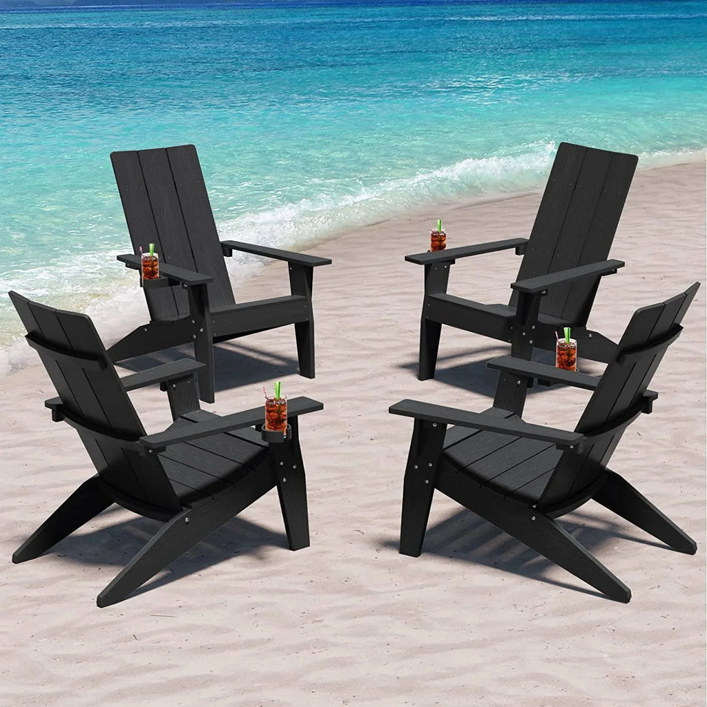 Black HIPS Adirondack Chair with Cup Holder, Set of 4 Z971127