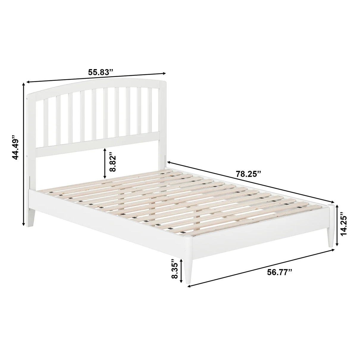 White Full Solid Wood Low Profile Platform Bed V6637