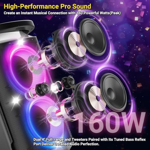 Portable Bluetooth Party Speaker 160W Deep Bass with Led Light Show A732