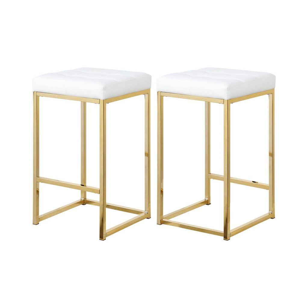 White Leather Tufted Counter Stool (Set of 2) H463