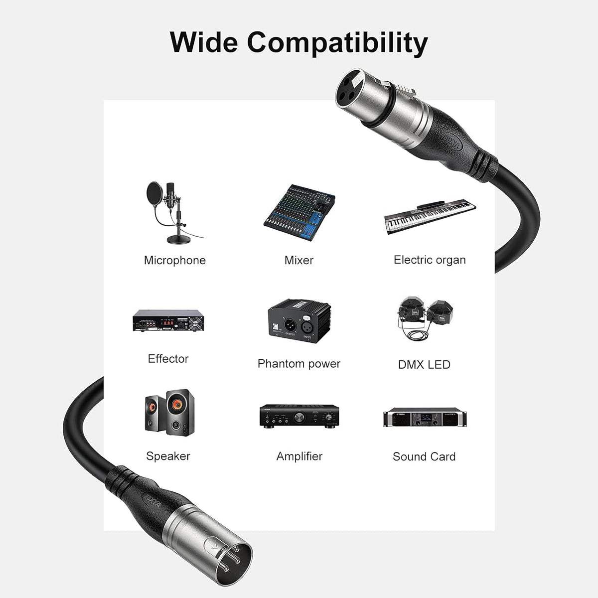 XLR Cable 50ft Pack of 2, 3-Pin Male to Female Microphone Cable K3268