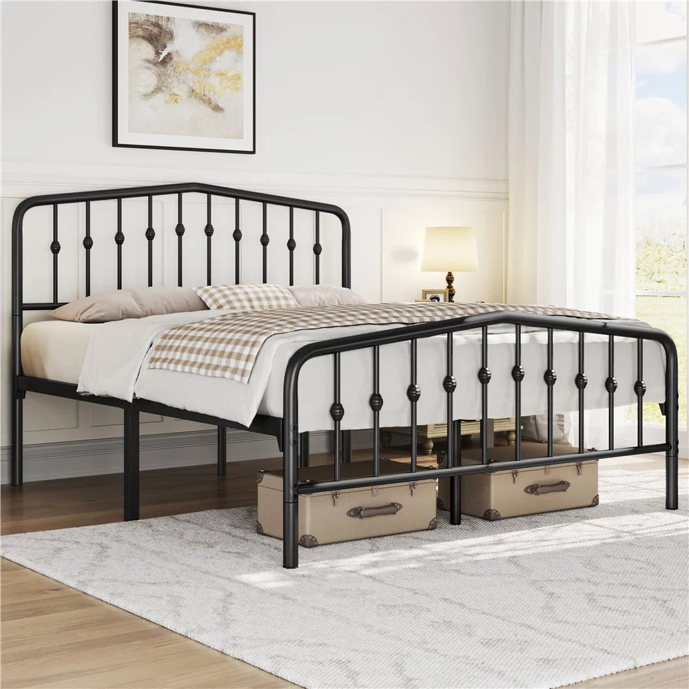 Black Queen Metal Platform Bed Frame with Arched Headboard V851