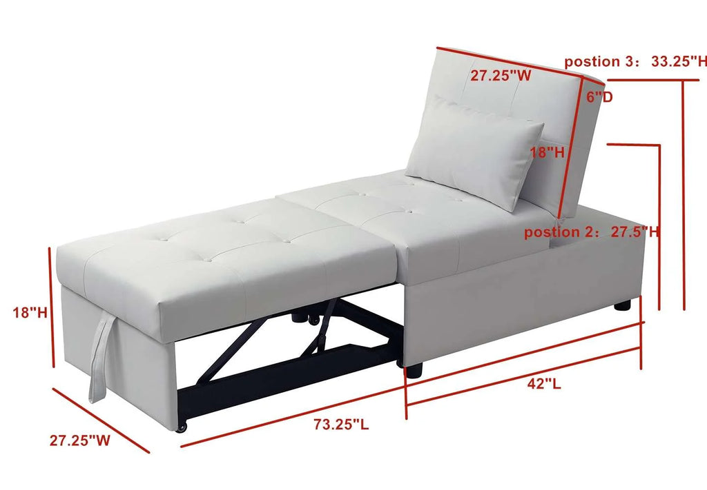 White Convertible Ottoman Sofa Bed L6145