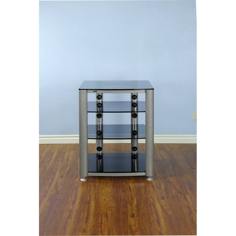 4 Shelf Glass Audio Cabinet Silver Frosted G66301