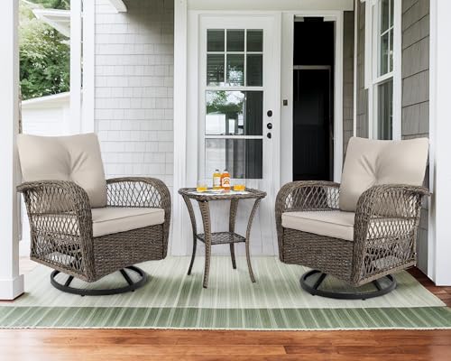 6 Pieces Patio Furniture Set Wicker Sofa with Swivel Rocking Chairs Ottoman Coffee Table Gray A444715