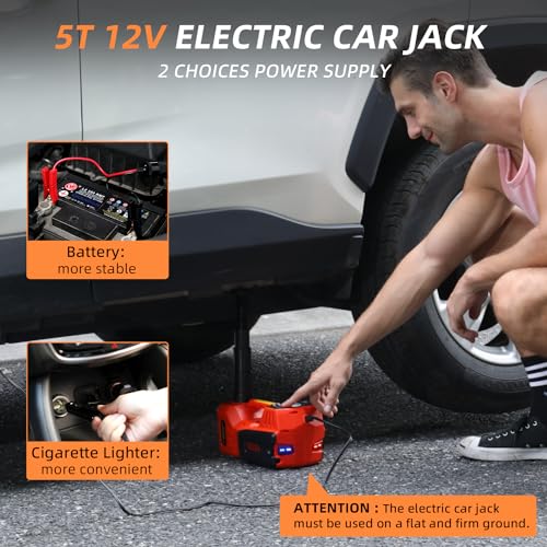 5 Ton 12V Electric Car Jack Kit with Impact Wrench and Tire Inflator Pump V875