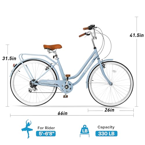 26 Inch Women Beach Cruiser Bike with 7 Speed, Adjustable Seat, Anti-Skid Tires F227320
