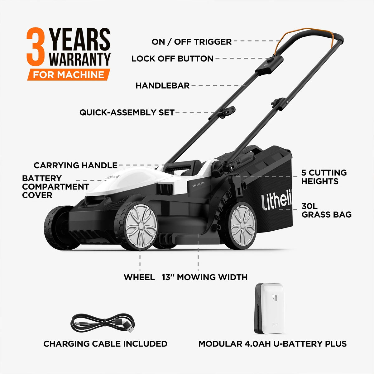 13 Inch Cordless Electric Lawn Mower W1061