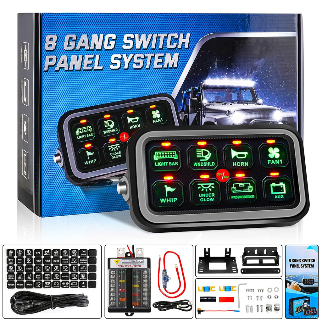 8 Gang Switch Panel 12V~24V Waterproof Automatic Dimmable Blue Light K7920