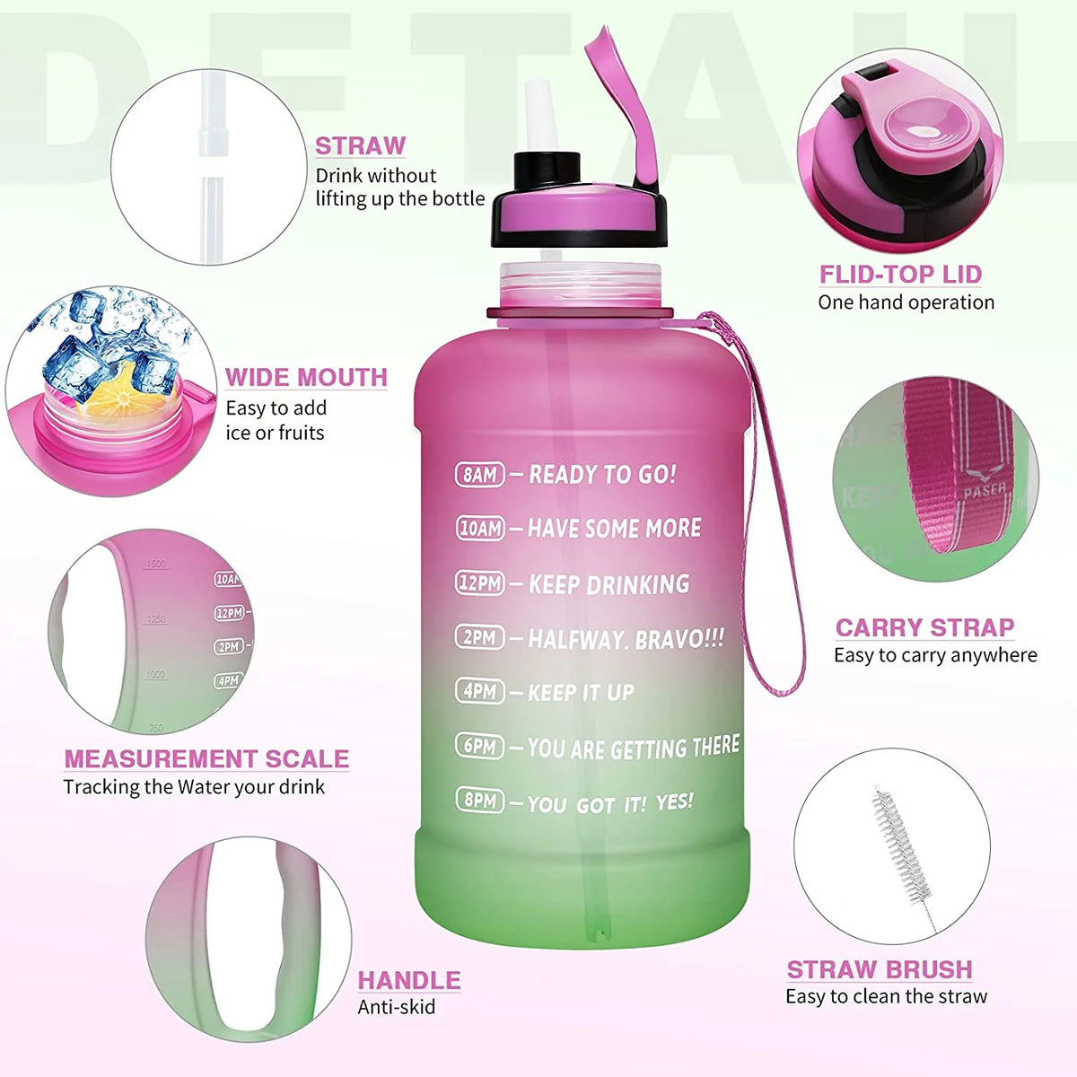 64oz Water Bottle with Straw and Time Marker M748