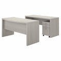 Bow Front Desk and Credenza with Mobile File Cabinet in Gray Sand D248100