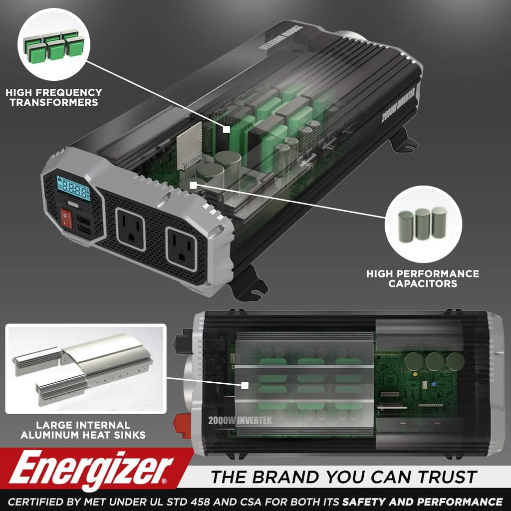 2000 watts Modified Sine Wave Car Power Inverter, 12v to 110v, Two AC Outlets, Two USB Ports, DC to AC Converter W615217