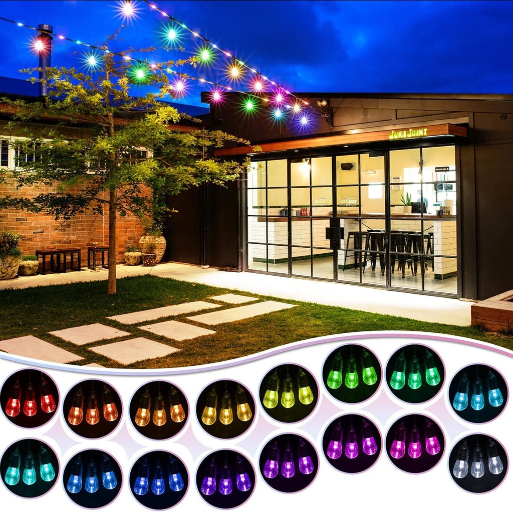 48FT RGB LED String Lights with Remote, Waterproof Edison Bulb Outdoor Lights T348