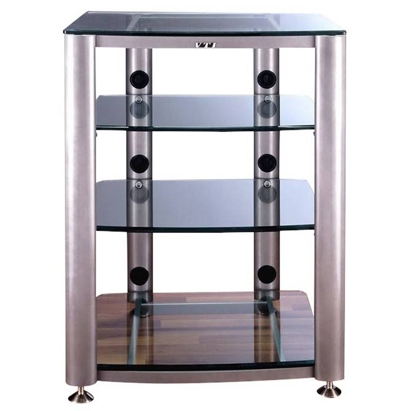 4 Shelf Glass Audio Cabinet Silver Frosted G66301