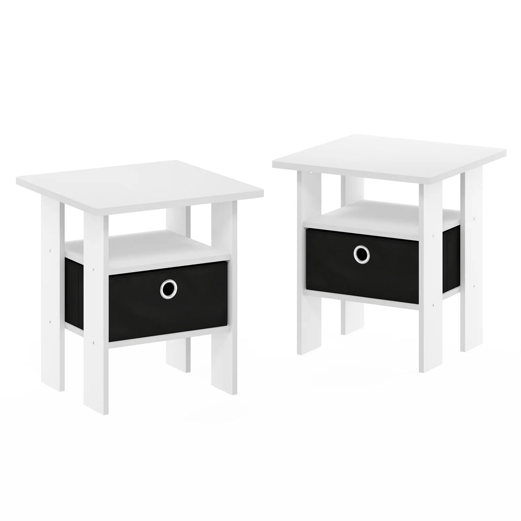 Set of 2 White Black End Table Nightstand with Bin Drawer O583815