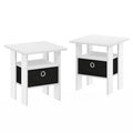 Set of 2 White Black End Table Nightstand with Bin Drawer O583815
