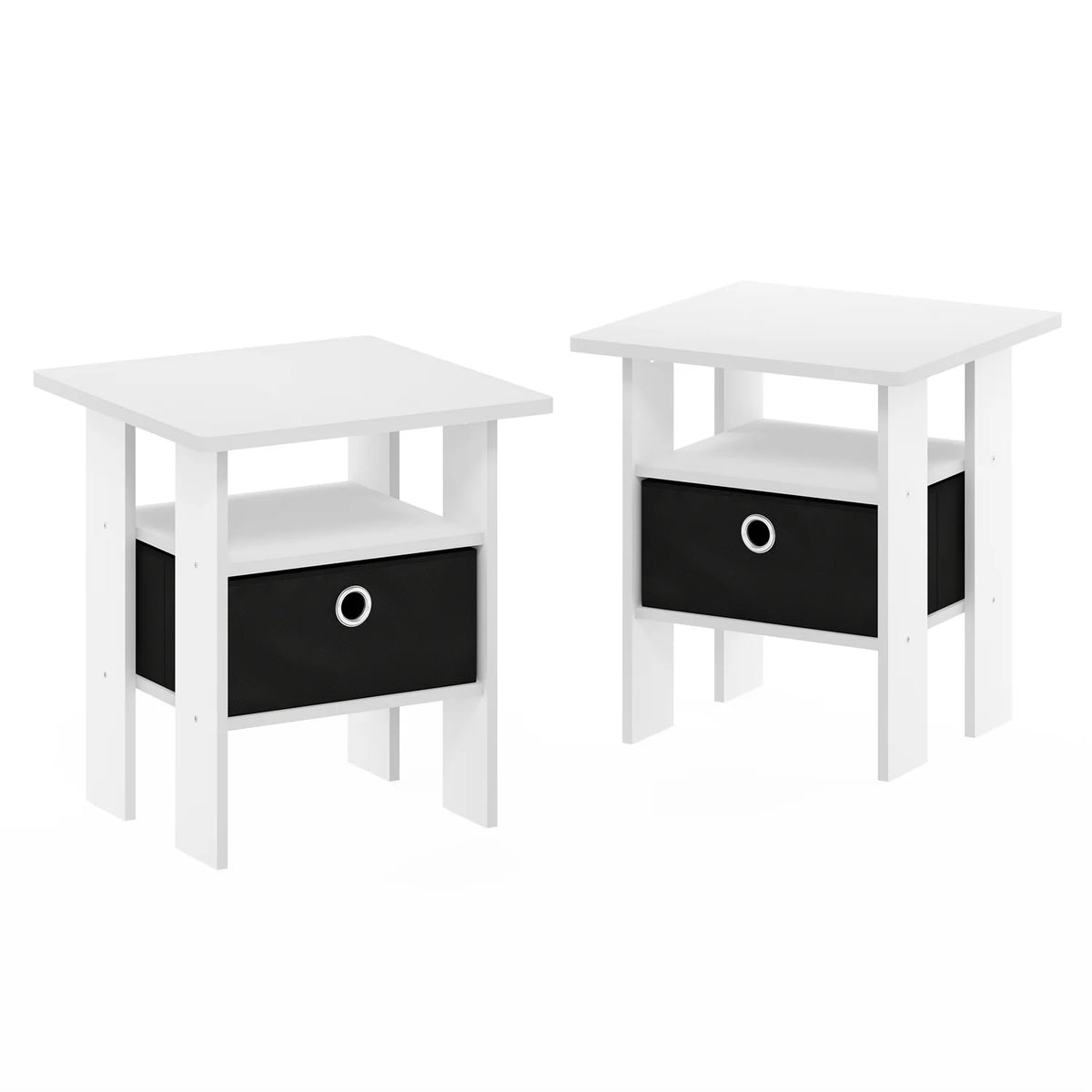 Set of 2 White Black End Table Nightstand with Bin Drawer O583815