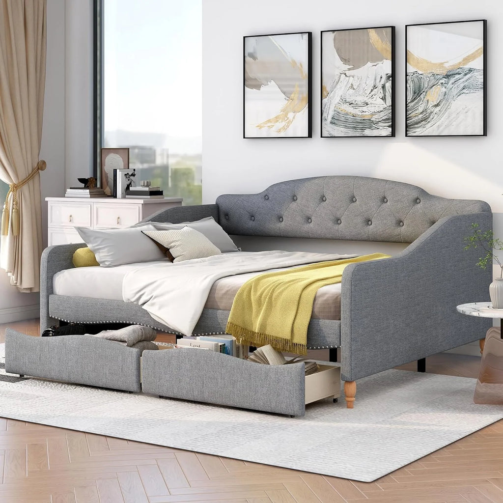 Upholstered Full Daybed with 2 Storage Drawers P446