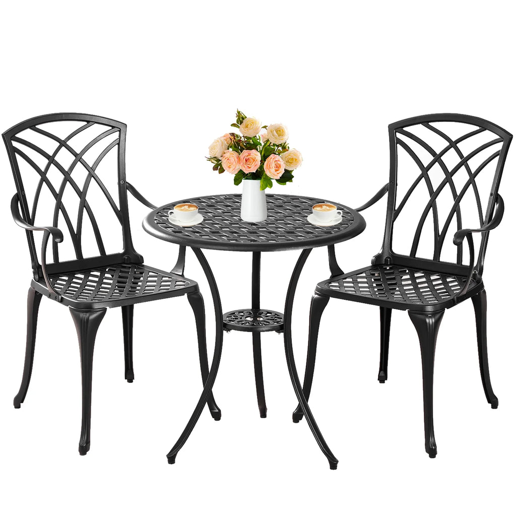 3-Piece Cast Aluminum Patio Bistro Set with Umbrella Hole Y270