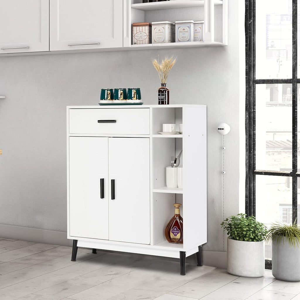 White Wood Accent Cabinet with Open Shelves and Doors R85580